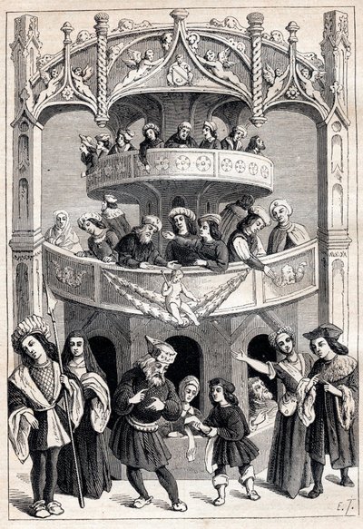 Frontespizio di “Le Grant Therence en François” di Antoine Vérard (attivo 1485-1512) - rappresentazione teatrale nel XVI secolo da Antoine Verard
