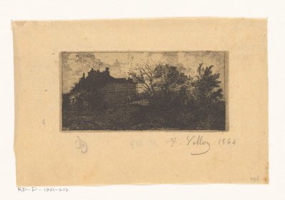 Paesaggio con case dietro una recinzione e alberi in primo piano da Antoine Vollon (signed by artist)