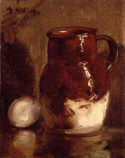 Brocca di terracotta e uovo da Antoine Vollon