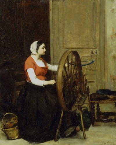 Donna e ruota da filare, c.1860? da Antoine Vollon