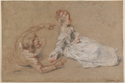 Un uomo sdraiato e una donna seduta a terra da Antoine Watteau