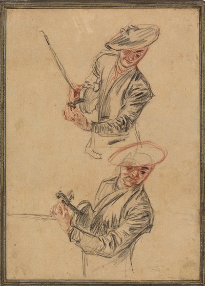 Due Studi di un Violinista che Accordano il Suo Strumento da Antoine Watteau