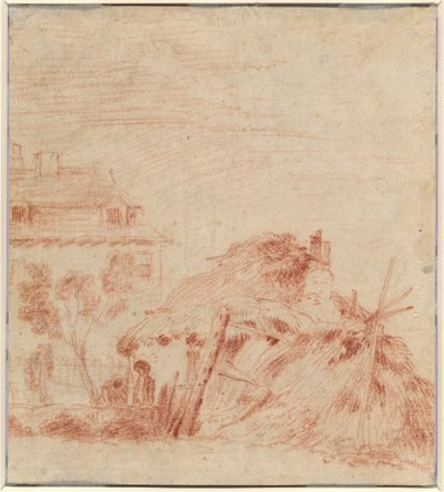 Veduta di una casa, un cottage e due figure [verso] da Antoine Watteau