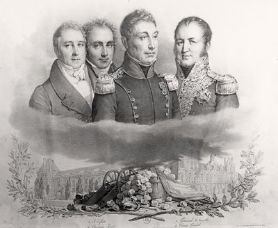 Il governo provvisorio del 29 luglio 1830. Da sinistra a destra: Jacques Lafitte, Casimir Perier, Generale Lafayette e Conte Etienne Maurice Gerard, 1831 da Antoine Maurin