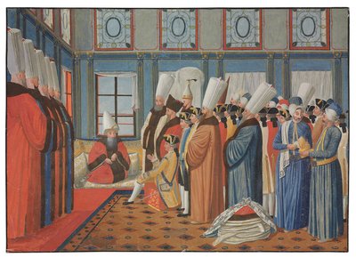 La presentazione del Conte de Vergennes, ambasciatore di Luigi XV, a Reis Effendi, Gran Visir del Sultano Ottomano Uthman III il 31 maggio 1755 da Antoine de Favray