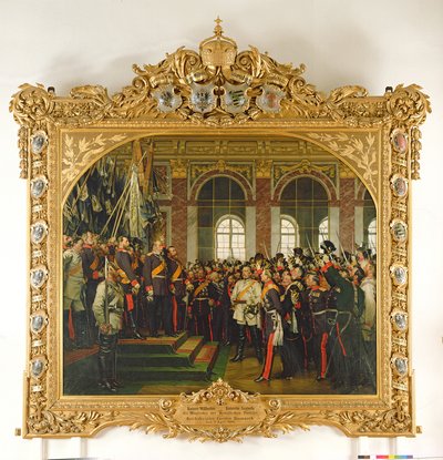 La proclamazione di Guglielmo come Kaiser del nuovo Reich tedesco, nella Sala degli Specchi a Versailles il 18 gennaio 1871, dipinto nel 1885 da Anton Alexander von Werner