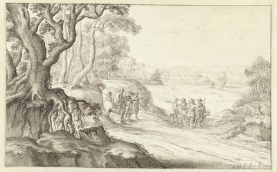 Cacciatori in un paesaggio collinare da Anton Crussens