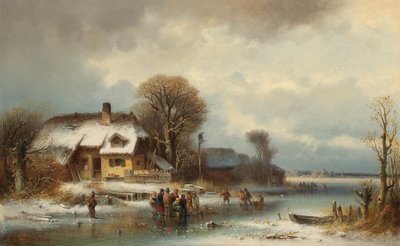 Paesaggio invernale con pattinatori sul ghiaccio da Anton Doll
