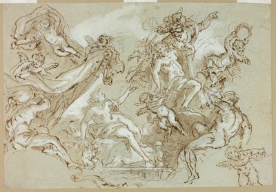 Apoteosi di Ercole (recto); schizzi di testa di cavallo, quarti anteriori di cavallo e pala d