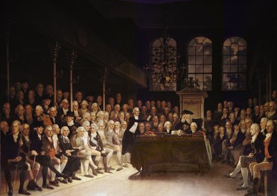 William Pitt si rivolge alla Camera dei Comuni sulla dichiarazione di guerra francese del 1793 da Anton Hickel