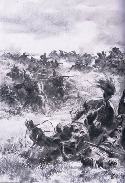 Sconfitta della 14ª Brigata di Cavalleria Russa a Praszysz, da La storia illustrata della guerra mondiale 1914-1915 pub. da Union Berlagsefellfchaft da Anton Hoffman