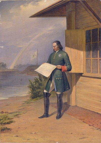 Pietro I sulla riva del fiume Neva, 1843 da Anton Ivanovich Ivanov