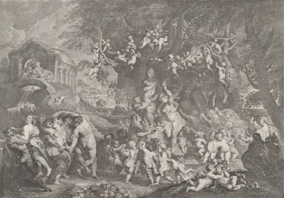 La festa di Venere, con gruppi di satiri, ninfe e putti che danzano intorno a una statua di Venere, 1732 da Anton Joseph von Prenner