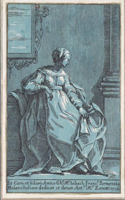 Donna seduta in una stanza malinconica da Anton Maria Zanetti
