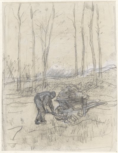 Contadino al lavoro con una carriola nel bosco da Anton Mauve