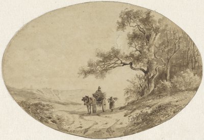 Raccoglitore di legna con cavallo e carro sulla strada da Anton Mauve