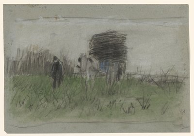 Uomo con cavallo e carro nelle dune da Anton Mauve