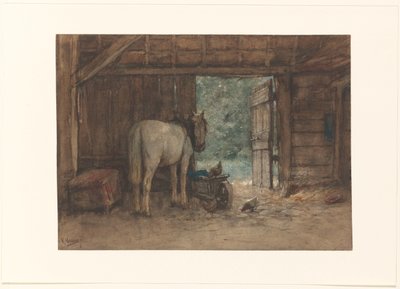 Cavallo in una stalla vicino a una porta di stalla aperta da Anton Mauve