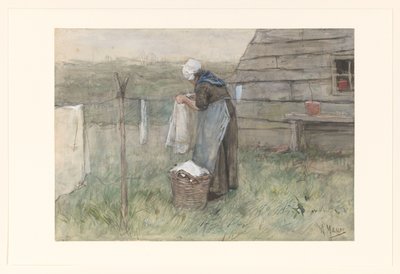 Donna vicino a uno stendibiancheria da Anton Mauve