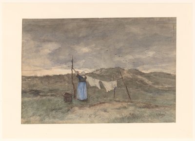 Donna presso una linea di lavaggio nelle dune da Anton Mauve