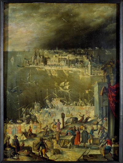 Vista di un porto commerciale da Anton Mozart