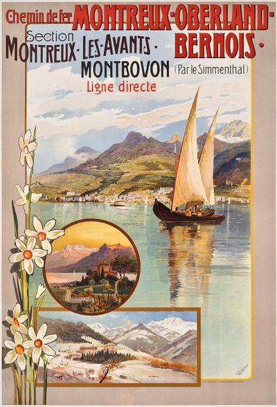 Poster che pubblicizza i viaggi in treno Montreux-Oberland-Bernois, c. 1910 da Anton Reckziegel