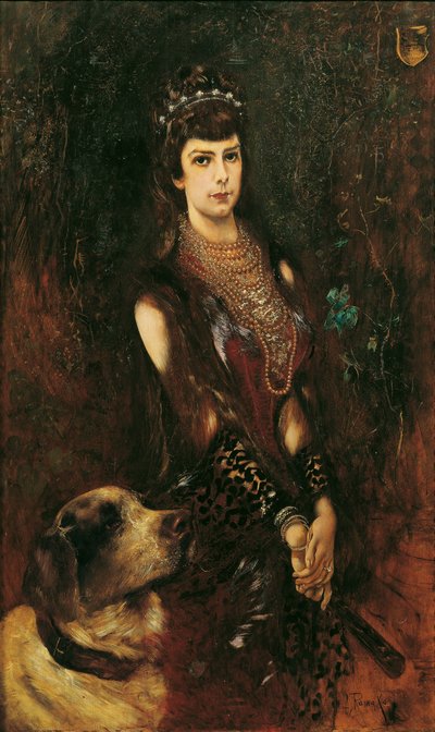 Ritratto di Elisabetta di Baviera con cane San Bernardo da Anton Romako