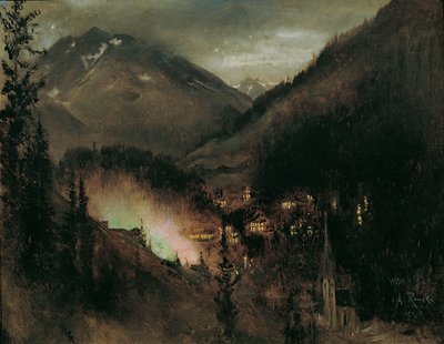 Wildbad Gastein di sera (con illuminazione bengala) da Anton Romako