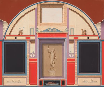 Affresco di una casa romana nel terreno della Villa Negroni a Roma, statua di Adone da Anton von Maron