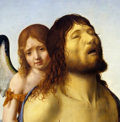 Dettaglio di “Il Cristo morto sorretto da un angelo” di Antonello da Messina (1430-1479) 1476-1479. Madrid, Museo del Prado da Antonello da Messina