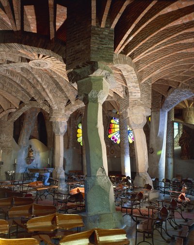 Spagna, Regione Catalogna, Provincia di Barcellona, Contea di Baix Llobregat, Santa Coloma de Cervelló, chiesa di Colonia Güell, cripta della chiesa da Antoni Gaudi