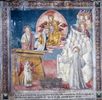 Vita di Santa Francesca Romana: 1 marzo 1433, Francesca in una visione è presa dalla Madre di Dio sotto il suo mantello da Antoniazzo Romano
