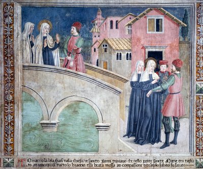 Vita di Santa Francesca Romana: Al suo ritorno da San Giovanni in Laterano, la santa guarisce un uomo con un braccio tagliato (affresco) da Antoniazzo Romano