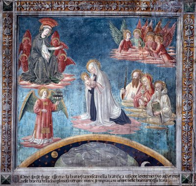 Vita di Santa Francesca Romana: Diverse volte in estasi Francesca ricevette il Santo Bambino dalla Vergine da Antoniazzo Romano
