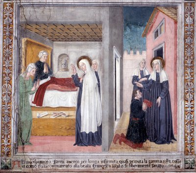 Vita di Santa Francesca Romana: La santa guarisce un uomo che ha perso la gamba (affresco) da Antoniazzo Romano