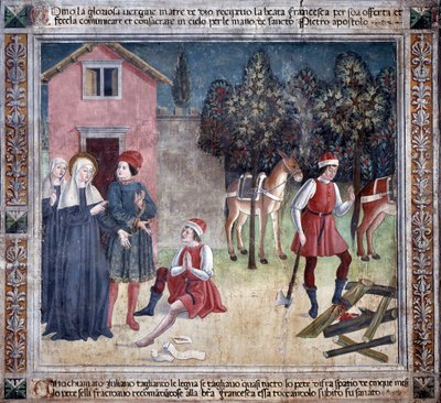 Vita di Santa Francesca Romana: La santa guarisce un uomo con il piede ferito da Antoniazzo Romano