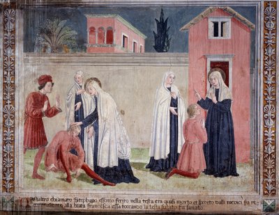 Vita di Santa Francesca Romana: La santa guarisce un uomo ferito alla testa (affresco) da Antoniazzo Romano
