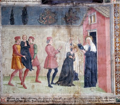 Vita di Santa Francesca Romana: La santa incontra una donna paralizzata chiamata Jacobella e promette di guarirla da Antoniazzo Romano