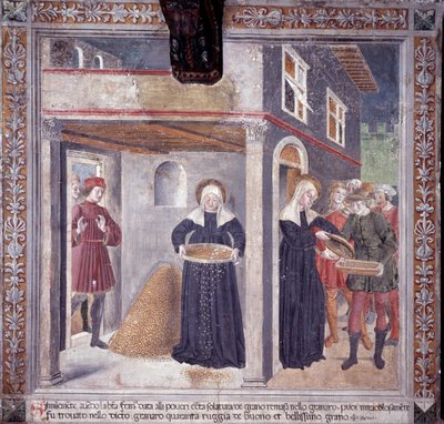 Vita di Santa Francesca Romana: durante una grave carestia nel 1402, Francesca dona tutto il suo grano ai poveri da Antoniazzo Romano