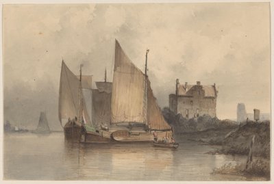 Vista del fiume con una barca a vela da Antonie Waldorp