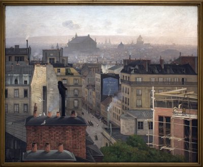 Parigi vista da Montmartre. Sul muro di uno degli edifici, una pubblicità per "Le Petit Journal". Dipinto di Antonin Chittussi da Antonin Chittussi