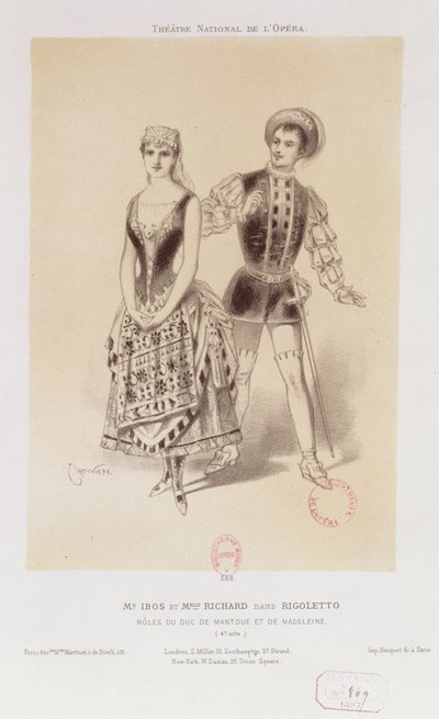 Mr. Ibos e Miss Richard come il Duca di Mantova e Magdalen in Rigoletto di Verdi, 1885 da Antonin Marie Chatiniere