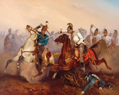 Combattimento tra dragoni imperiali austriaci e ussari ungheresi Honvéd, Ungheria nel 1849, 1854 da Antonin Zimmer