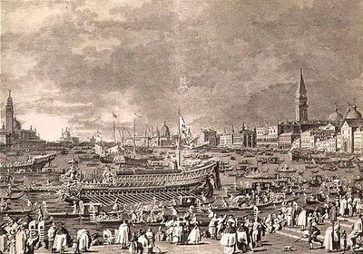 Lo sbarco del Doge sul Bucintoro per il matrimonio con il mare, inciso da Giovanni Battista Brustolon da Antonio (after) Canaletto