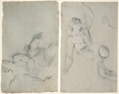 Un angelo in volo e un angelo che si china con il braccio alzato da Antonio Balestra