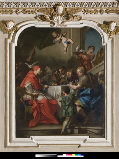 San Gregorio Magno a tavola con Gesù travestito da pellegrino, vicino al Papa, la colomba dello Spirito Santo 1729-1731 da Antonio Balestra