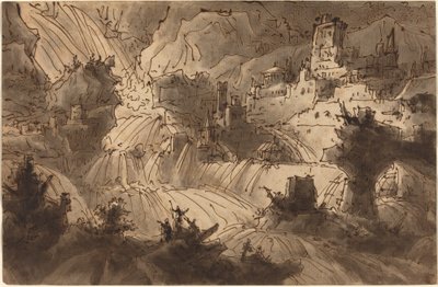 Torrenti di montagna che inondano una città da Antonio Basoli