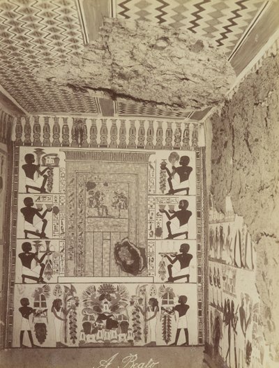 Tomba di Nakht a Tebe, vista della parete dipinta e del soffitto della tomba da Antonio Beato