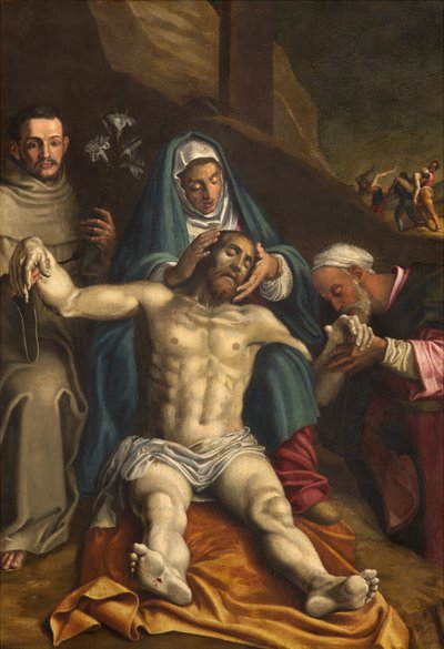 Transetto nord, Altare della Deposizione, Deposizione di Cristo sorretto dalla Vergine e dai Santi Raimondo e Antonio da Padova, Antonio Campi 1566, Pala d