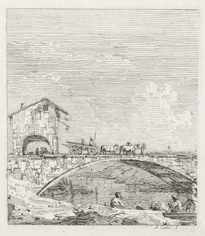 Vedute: Un carro che passa su un ponte da Antonio Canaletto